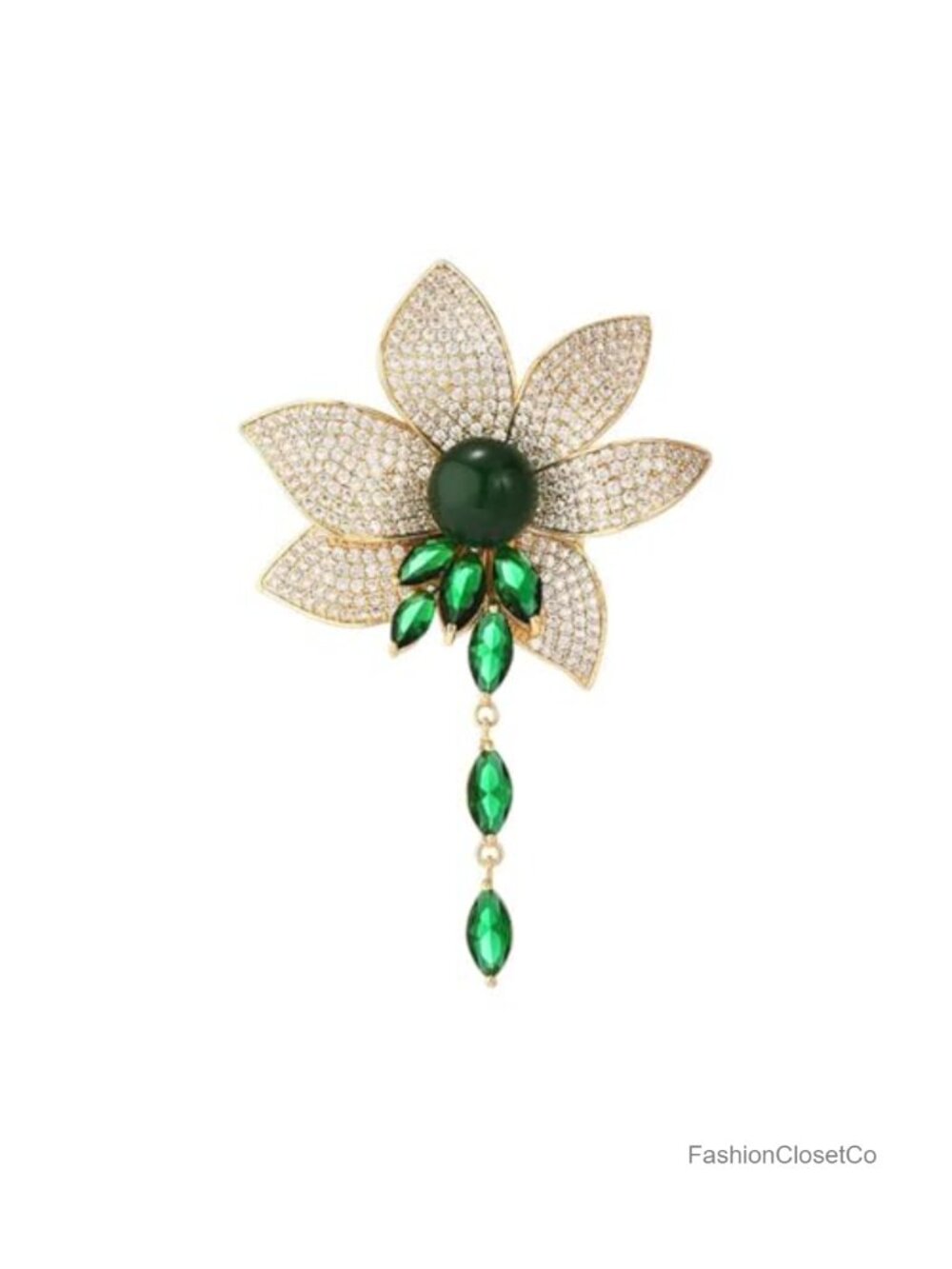 Gold Plated Flower Brooch Rhinestone Lapel Pin Copper Jewelry Gift